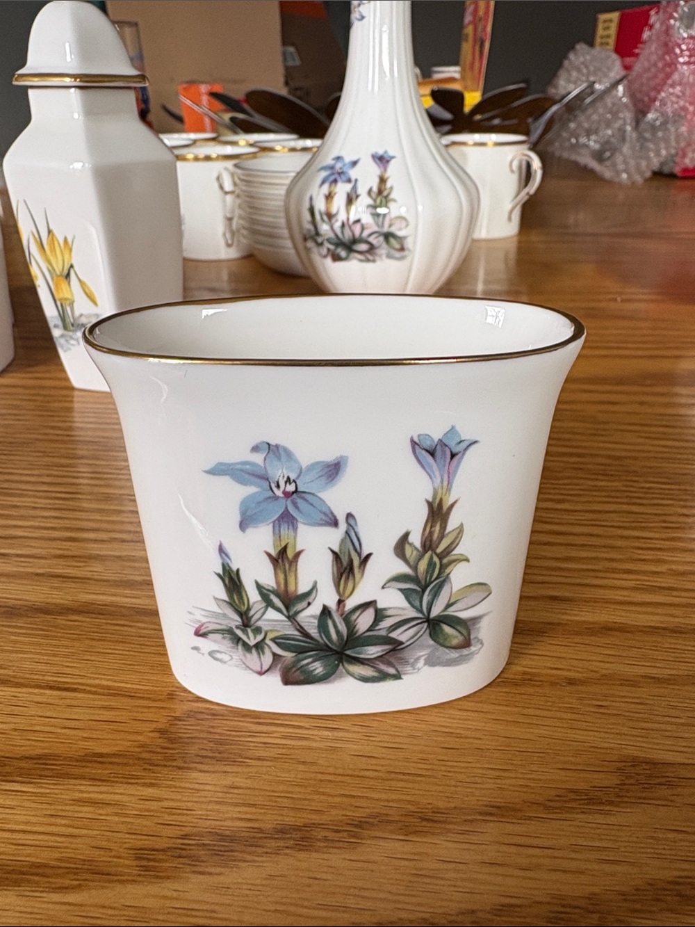 White Porcelain Floral Toothpick Holder match stick holder by Royal Worcester
